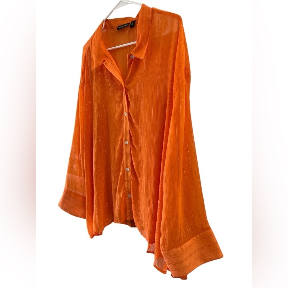 Vintage orange transparent lightweight button down long sleeve top - Picture 3 of 5